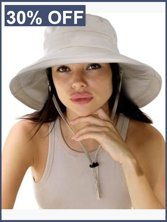 Women\'s Cotton Sun Hat with Ponytail Hole, Shapeable Wide Brim, Packable Travel